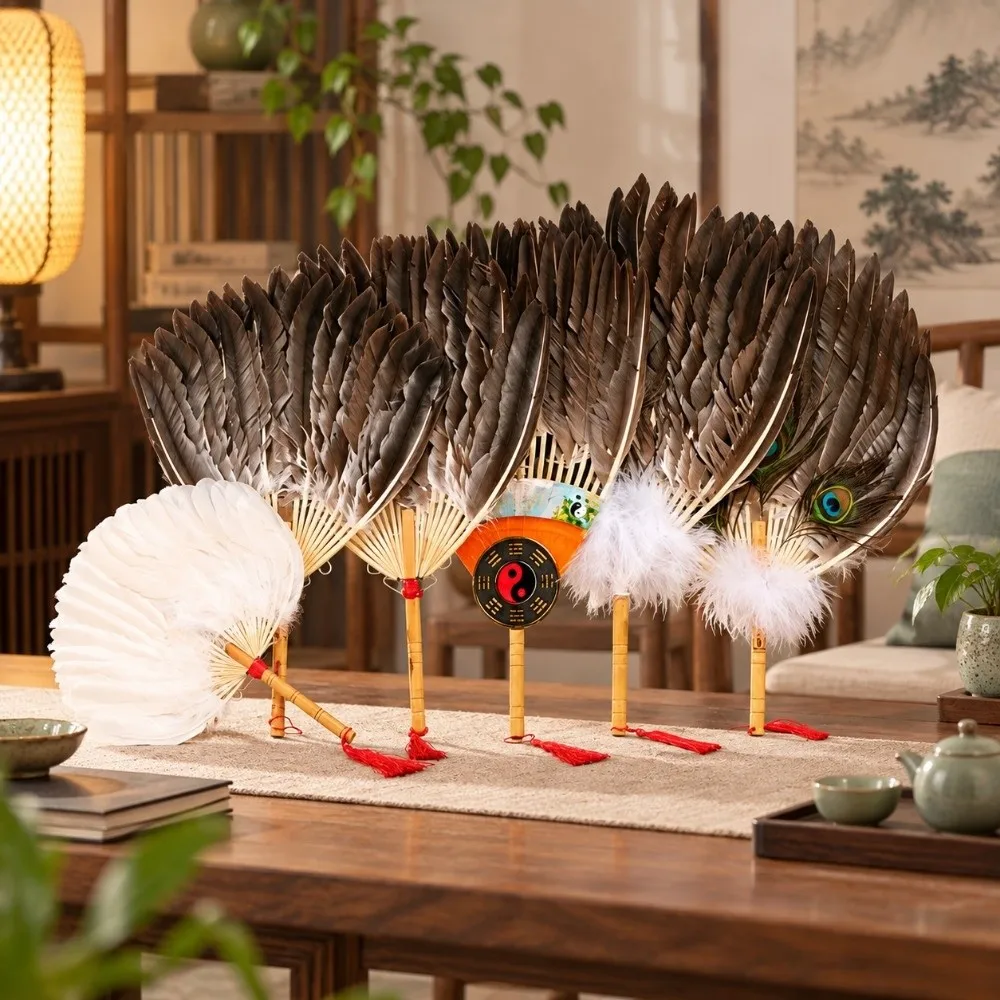 Handmade Vintage Feather Fan Multistyles Photography Props Chinese Style Fan Plastic Portable Goose Feather Fan