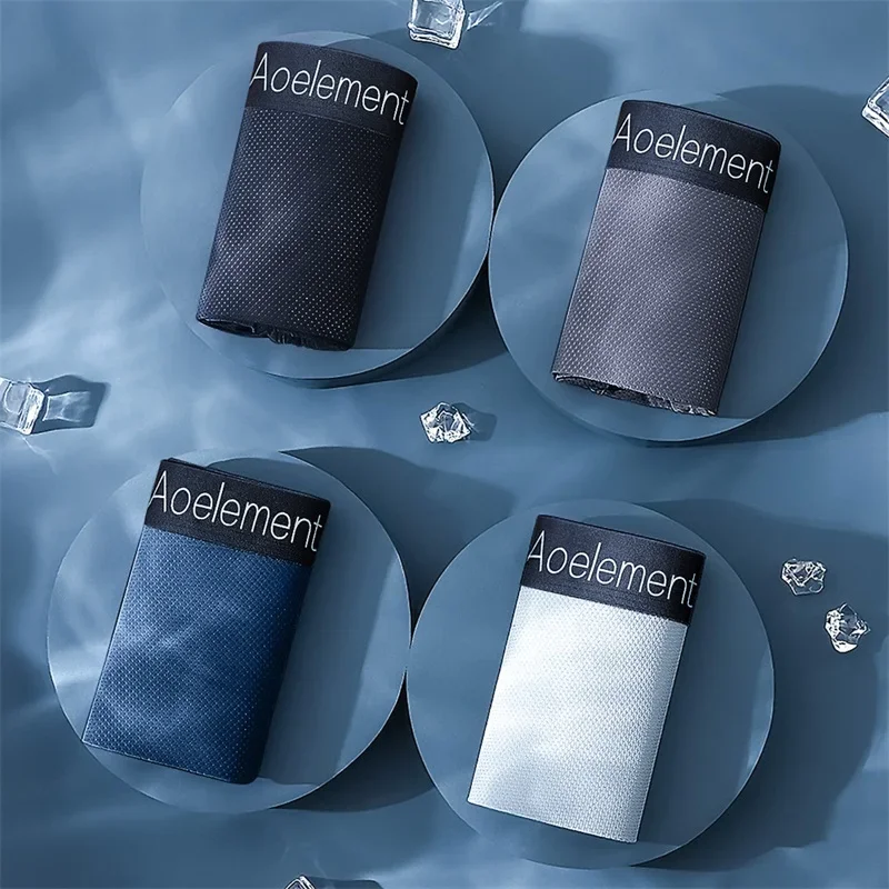 

5-Pack of Underwear Men's Boxer Briefs Wholesale Summer Ice Silk Mesh Breathable Boxer Shorts Men's Underwear Trendy