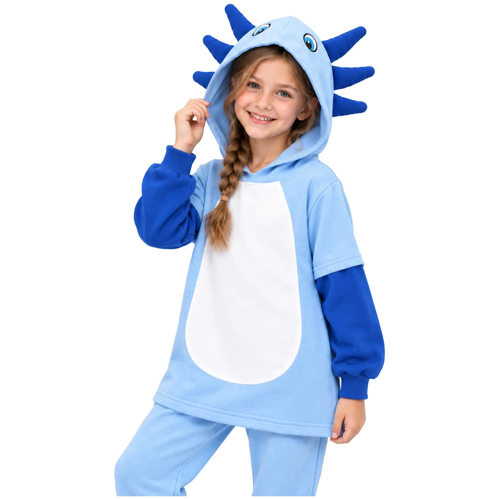 Kids Dinosaur Role-play Hoodie Animal Outfit Girls Hooded Pullover Sweatshirt Hoodies Top for Halloween Game Character Costume