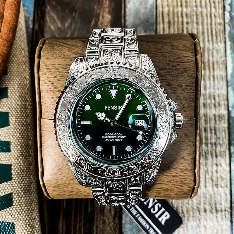 

Новые высококачественные винтажные резные часы для мужчин, модные светящиеся водонепроницаемые кварцевые часы с градиентом, стильные и универсальные для повседневного и делового использования, мужские часы с календарем, лучший подарок для него