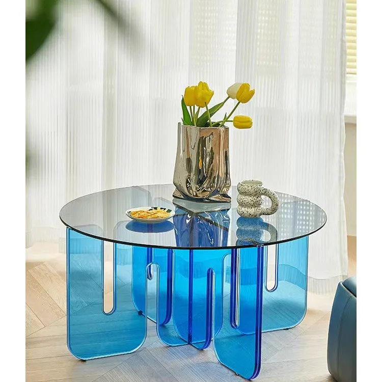 vw-Living Room Household Wave Tea Table Acrylic Coffee Table With Wheels Wedding  Numbers  Red~