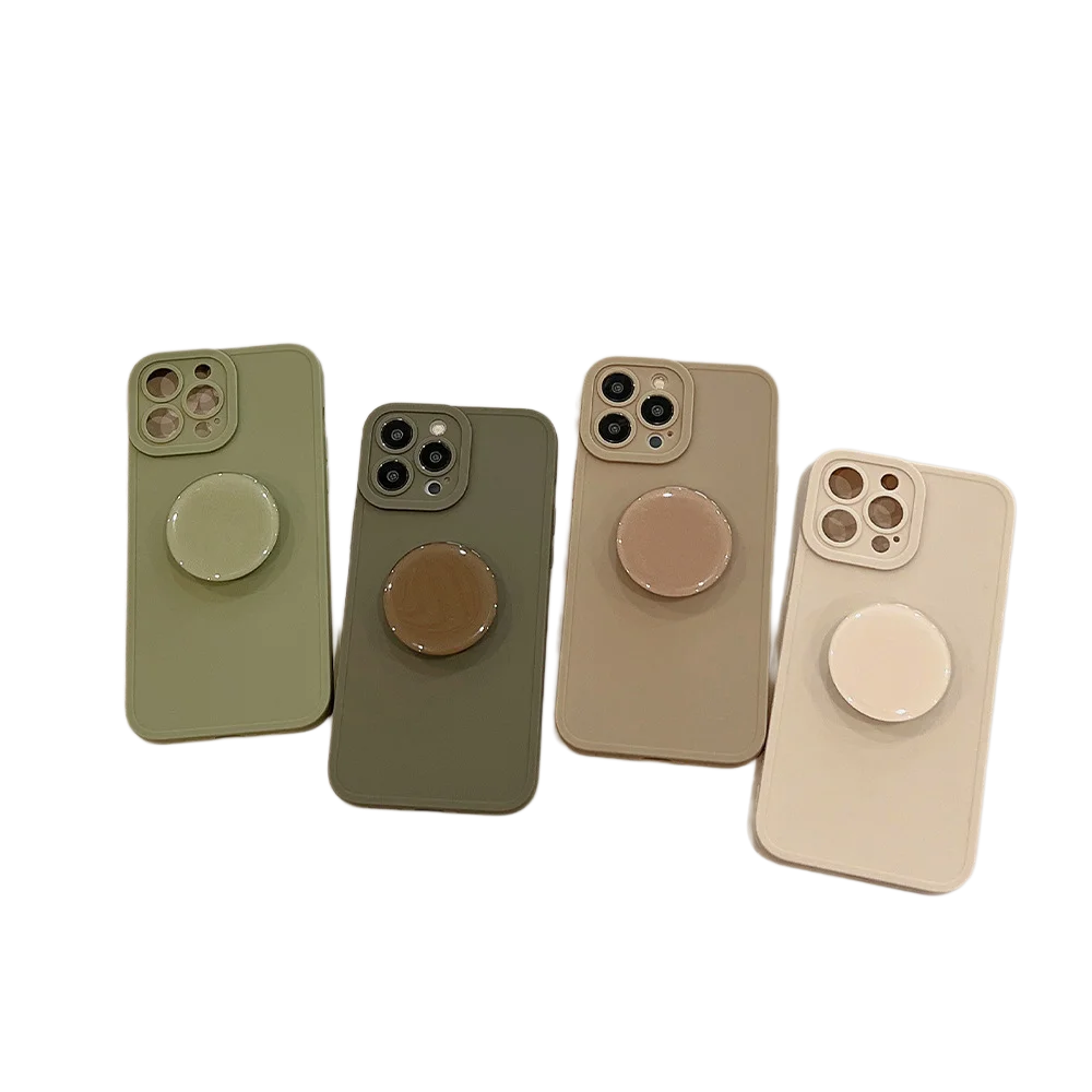 Retro Simple Solid Color Morandi Color Series Bracket Anti Drop Phone Case For IPhone 15 ProMax 14 Plus 13mini 12 11Pro XS XR X