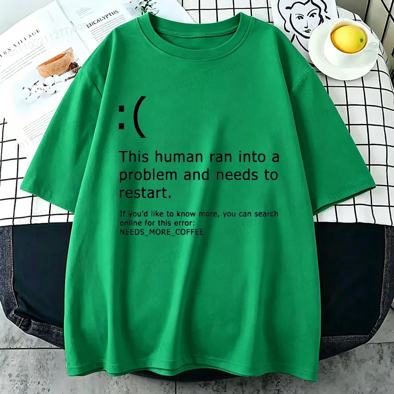 Funny Blue Screen of Death Coffee Error Printed T Shirts Summer Graphic Streetwear Short Sleeve Birthday Gifts T-shirt Men Tops