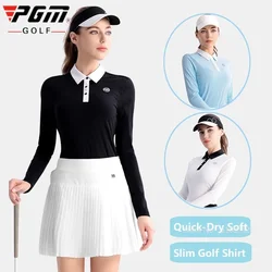 Pgm Spring Autumn Golf Women Clothing Long Sleeved Slim Shirts Polo Collar Comfortable Golf Tops Quick-Dry Leisure Sports Wear