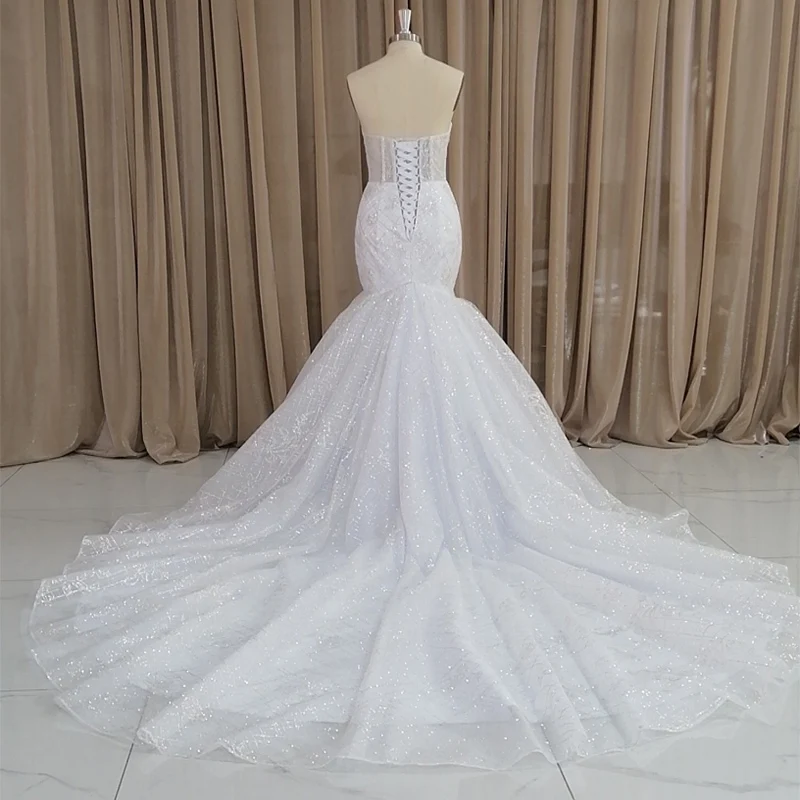 JIERUIZE Bling Luxury Mermaid Wedding Dresses Sweetheart Shinny Fabrics Lace Up Back Bridal Gowns Long Train