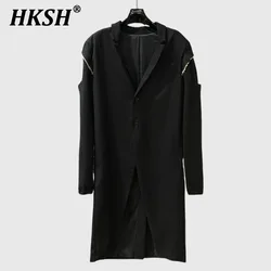 HKSH Spring Autumn New Men Tide Dark RO Style Runway Fringe Windbreaker Long Length Woven Ribbon Design High Sense Jacket HK3746