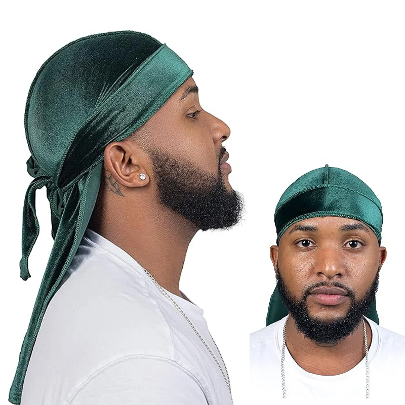 Vintage Velvet Durag Solid Color Lace Up Head Wraps Soft Bandana Elastic Turban Cap Comfortable Cycling Hats For Women & Men