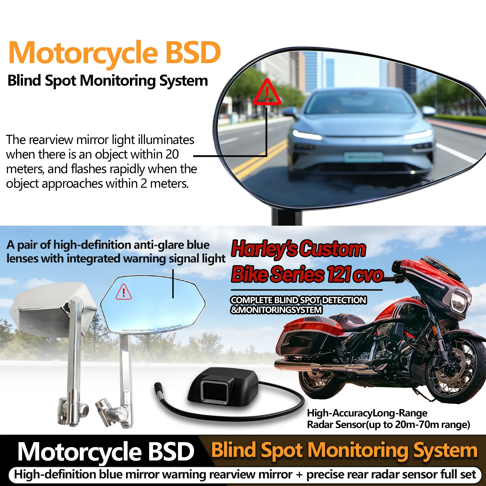 

New For Harley 121 CVO Motorcycle Safety Kit Direct Blind Spot Monitor Radar Waterproof Warning System Motorcycle Accessories