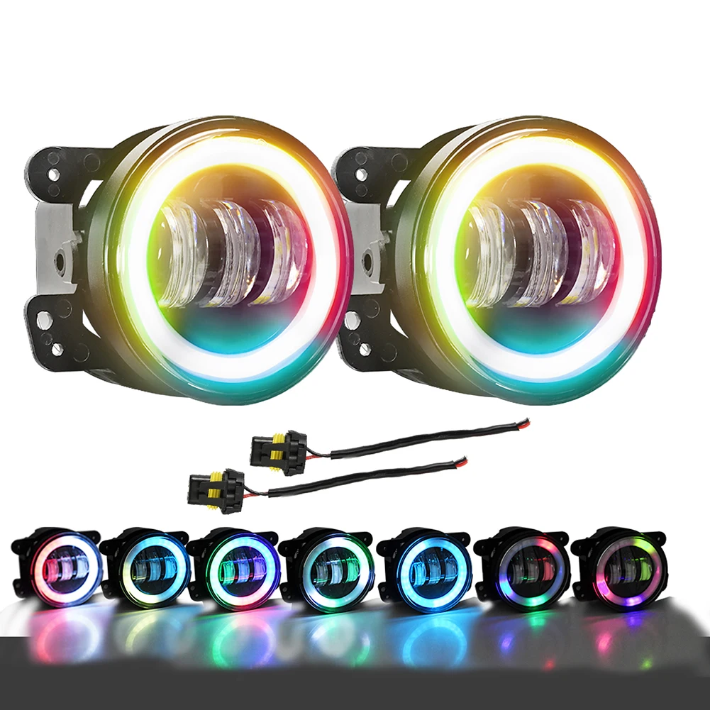 4-inch RGB Colorful Fog Lamp For Car 200W 20000LM LED Round Colorful Fog Light 9V-30V Fog Light High Universality Fitment