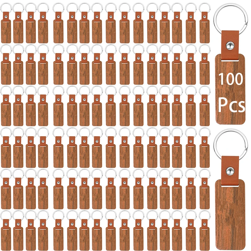 100 sztuk drewniany brelok dla mężczyzn brelok na klucze PU skórzany brelok dla kobiet pusty brelok na akcesoria samochodowe hurtownia