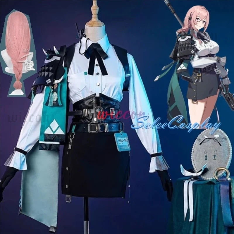 Game Zenless Zone Zero Tsukishiro Yanagi Cosplay Costume Dress Glasses Tsukishiro Yanagi Wig Pink Eridu Halloween Party Women