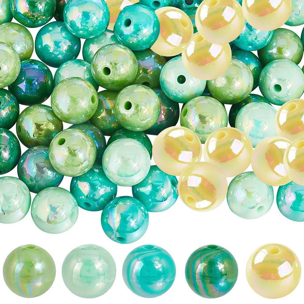 100Pcs 5 Colors Green Acrylic Beads 16mm Saint Patricks Day Beads Bulk Round Holiday Costumes Party Decorations Loose Spacer