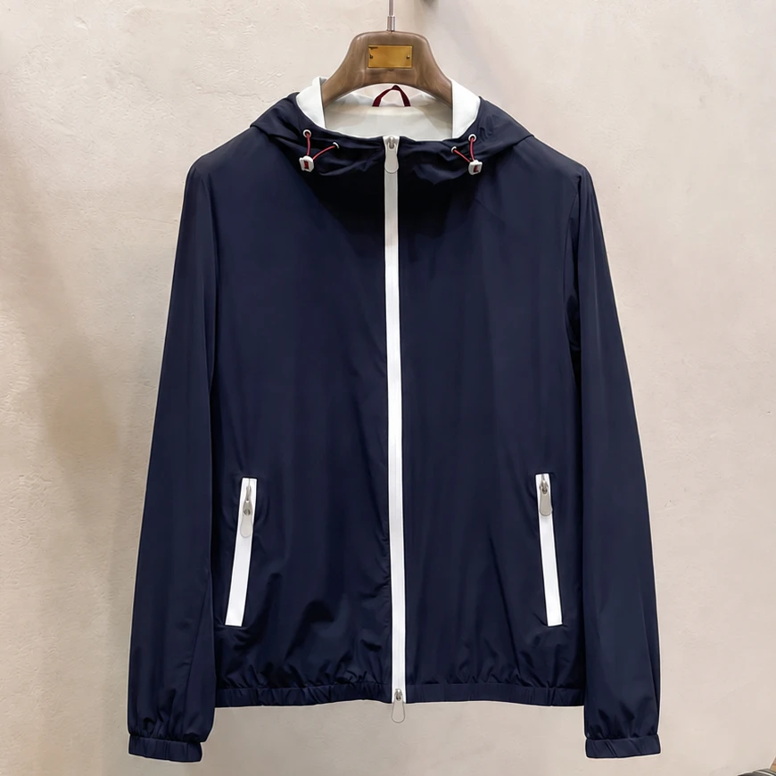 Italian male BC old money style men's light and thin hooded embroidered sunscreen jacket