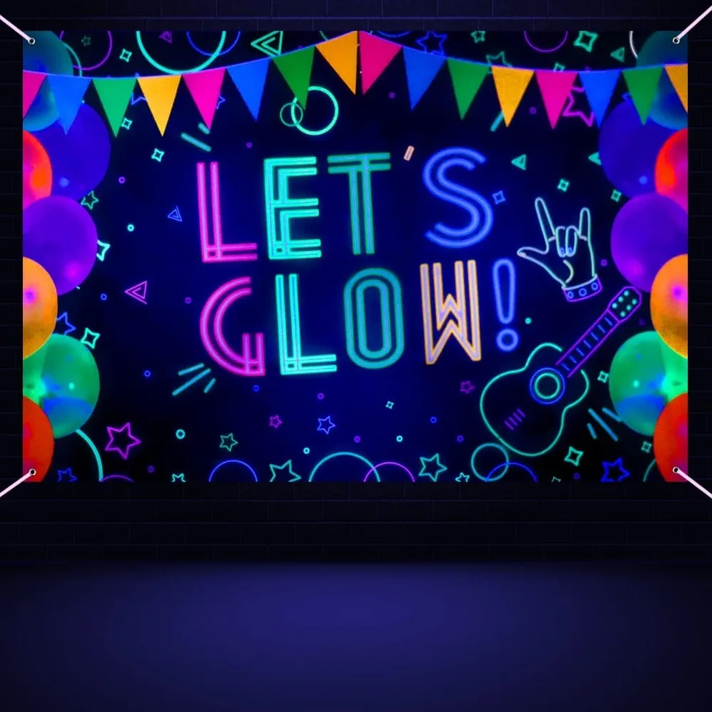 

Glow Neon Birthday Backdrop - Glow in The Dark Let’s Glow Banner Black Light Themed Party Photography Background Photo Booth