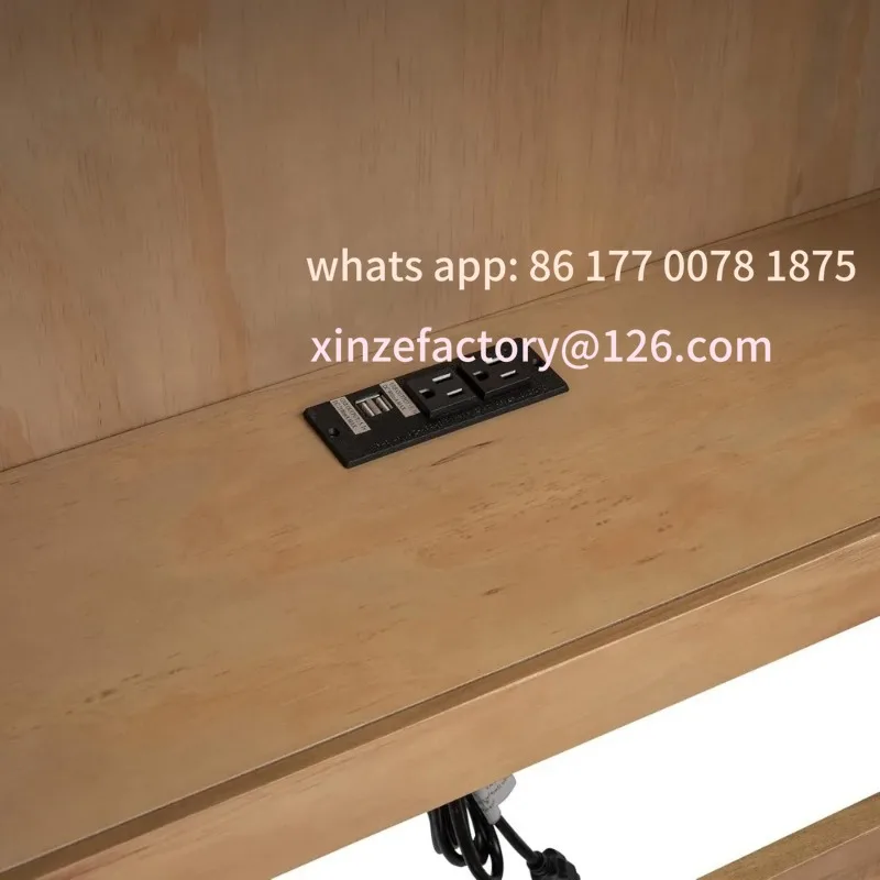 سرير بمنصة مزدوجة خشبية قابلة للتخصيص مع لوح أمامي وسرير نهاري بحجم مزدوج مع دولاب وخزائن كتب للتخزين ومنافذ USB