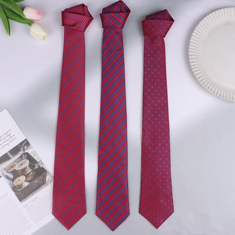 

1PC Red Fashion Men's Tie 8cm Necktie For Men Jacquard For Wedding Workplace Slim Accessories