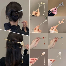 Retro Chinese Style Tassel Hair Clip For Women Hair Stick Pins Flower Handmade Hairpins Charm Jewelry Accessories Hair Ornaments