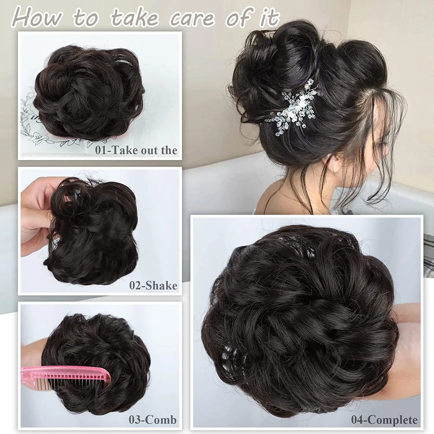 Messy Bun Hair Piece Claw Hair Bun Peruka przypięta w pazurach Naturalna falista kręcona grzebień Peruka syntetyczna dla kobiet