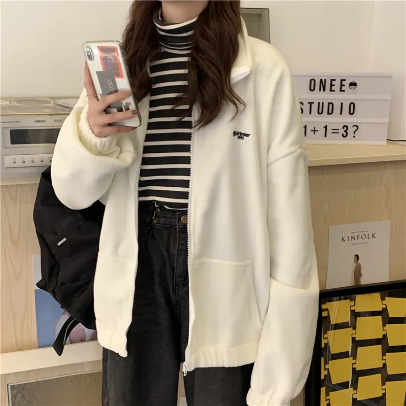 Jackets Women Loose Aesthetic Zip-up Pockets Letter Casual Outerwear BF Ulzzang Harajuku Daily Streetwear Teens Trendy New Hot