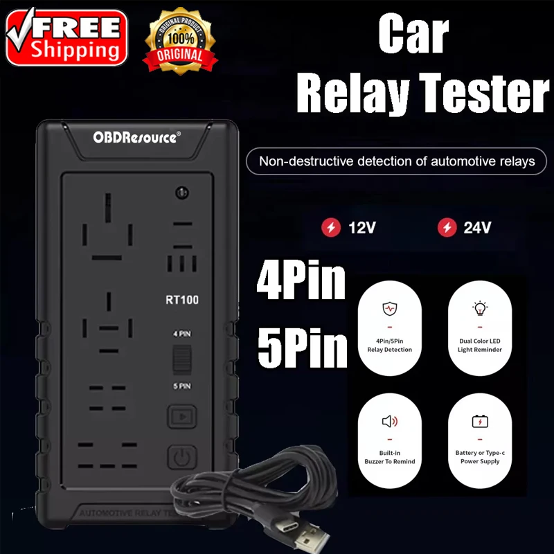 OBDResource 12V/24V Car Relay Tester 4Pin/5Pin Car Battery Checker Automatic Identification Voltage Tester Diagnostic Tool