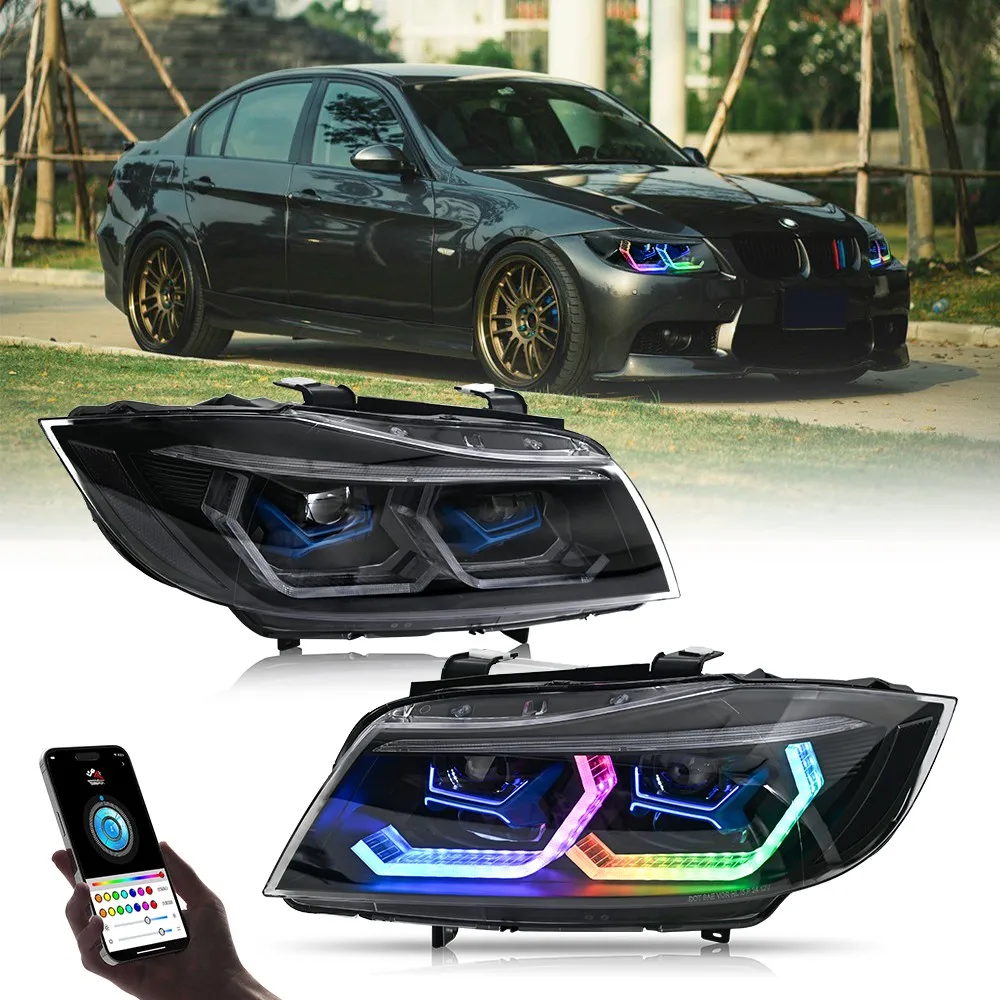 

RGB LED Headlights Assembly Pair LH RH For 2005-2012 BMW E90 E91 Projector Headlamp DRL