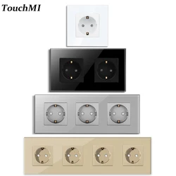 EU Standard Wall Socket Double Electrical Sockets Triple Power Outlet For Home Office Bedroom Glass Frame 16A Home Improvement