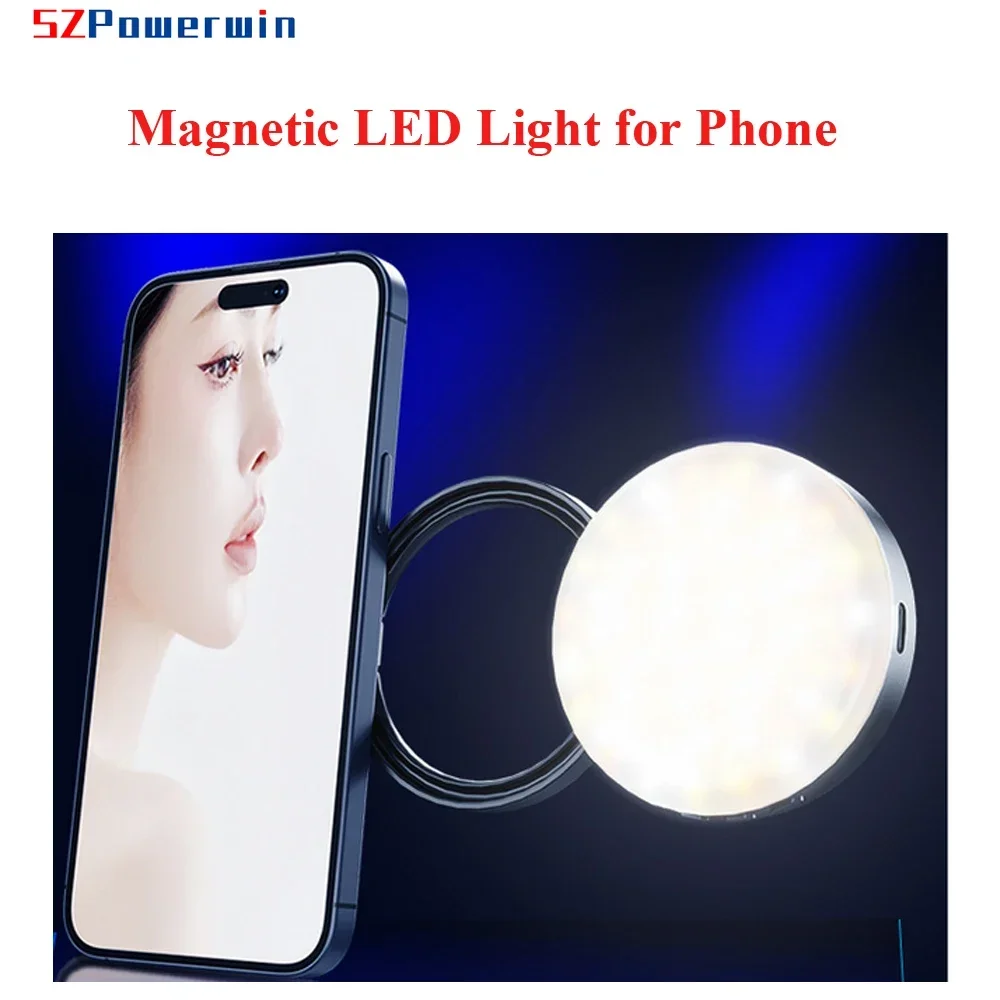 Powerwin 7V 1200mAh for Magsafe Magnetic LED Light Photography Camera Flat Pocket Vlog Live Stream Lamp for Smart Phone Stand