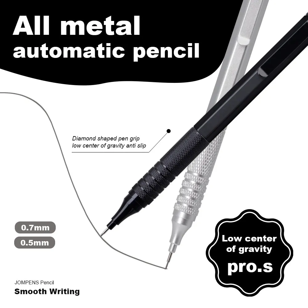 5 Teile/satz Schwarz/Silber Metall Mechanische Bleistift Set 0,5-2,0mm Mine Refill Automatische Bleistift Kunst Skizze Malerei schreiben Schreibwaren – Detail 4