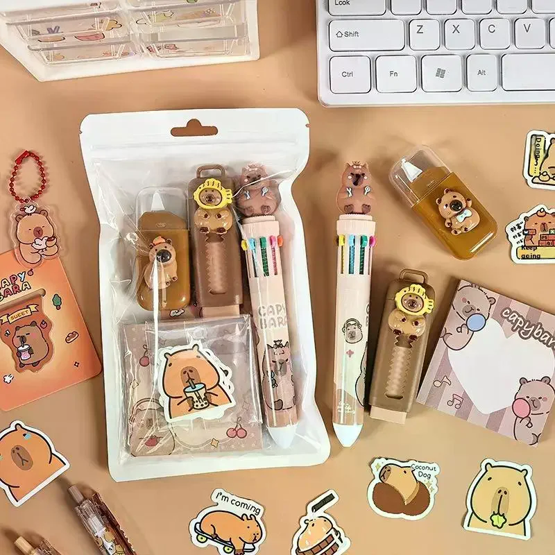 Capybara Pattern Cute Cartoon Diy Daily Use Stationery Set Student Learning Stationery Set School Supplies Creative Gift