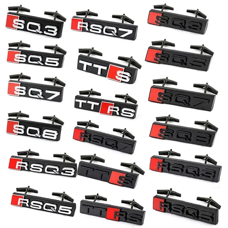 Image of Für Audi SQ3 SQ5 SQ7 SQ8 RSQ3 RSQ5 RSQ7 TTS TTRS Schwarzes Logo ABS Auto-Styling Frontgrill-Emblem Abzeichen Auto-Nachrüstzubehör