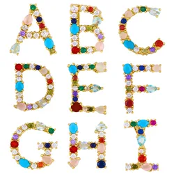 OCESRIO Rainbow Crystal Letter Pendant for Jewelry Making Genuine Gold Plated Copper Zircon Accessories for Jewelry pdta629