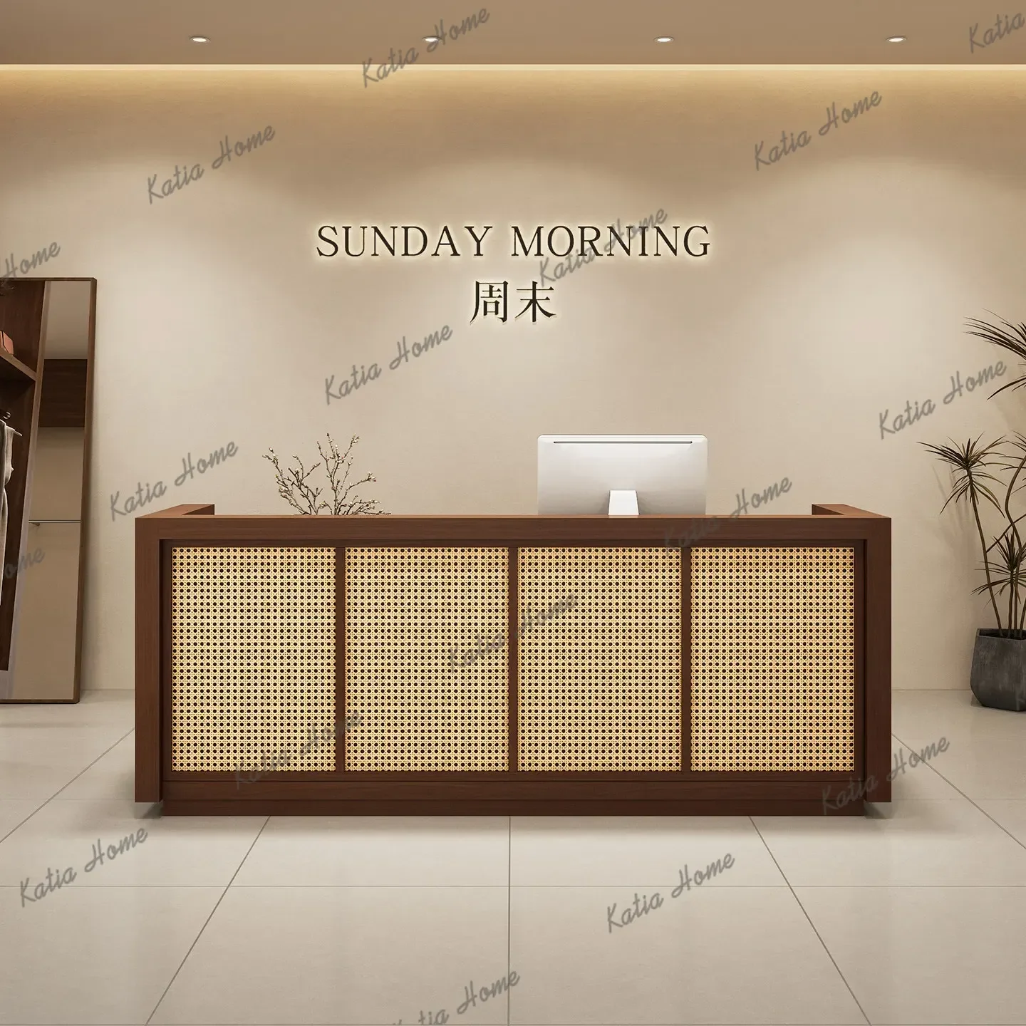 YJ Rattan Hotels Reception Desks Restaurant Vintage Cashier Front Reception Desks Beauty Salon Luxury Mostrador Recepcion Furnit