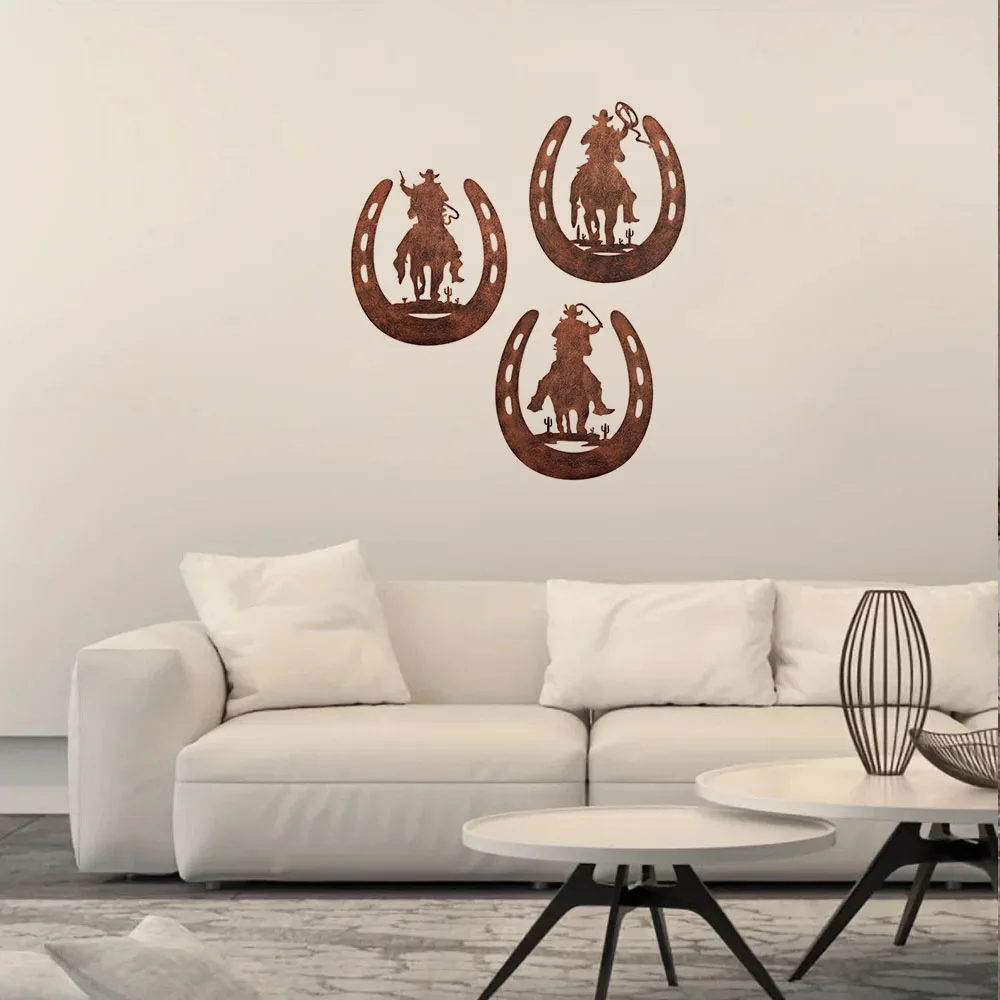 Mesmerizing 3pcs/set Horseshoe Metal Decoration – Hypnotize with Rustic Beauty. Fascinating Bedroom Country Decor with Cowboy