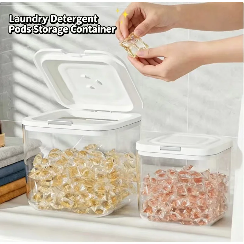 Laundry Pod Holder with Lid Laundry Pod Container,Sealed and Automatic Pop-Up, Large Capacity Holds Laundry Pods Organizer Box