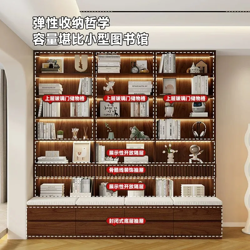Solid wood North American oak card holder bookcase living room household maternal and infant grade glass door storage rack
