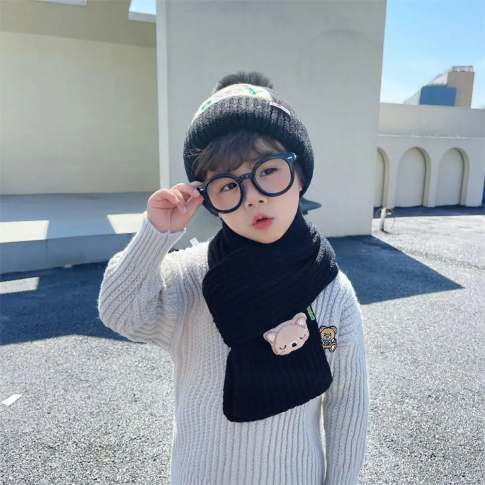 Autumn Bear Baby Hat Scarf Set Neck Scarf Solid Color Kids Crochet Hat Korean Style Children\'s Ear Protection Hat Girls