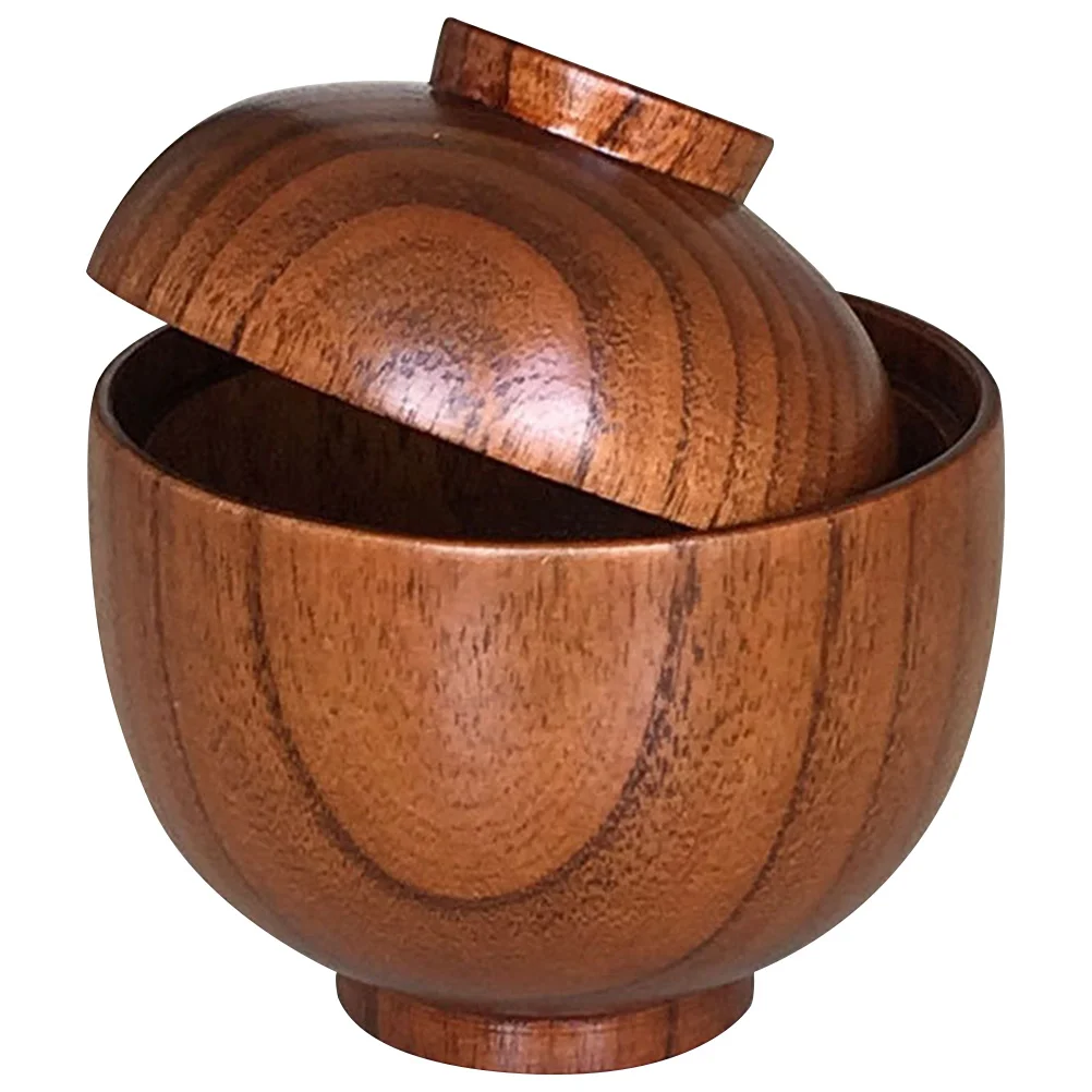 

Salad Bowl Wooden with Lid Bowls for Food Lids Serving Japanese-style Small Rice Brown