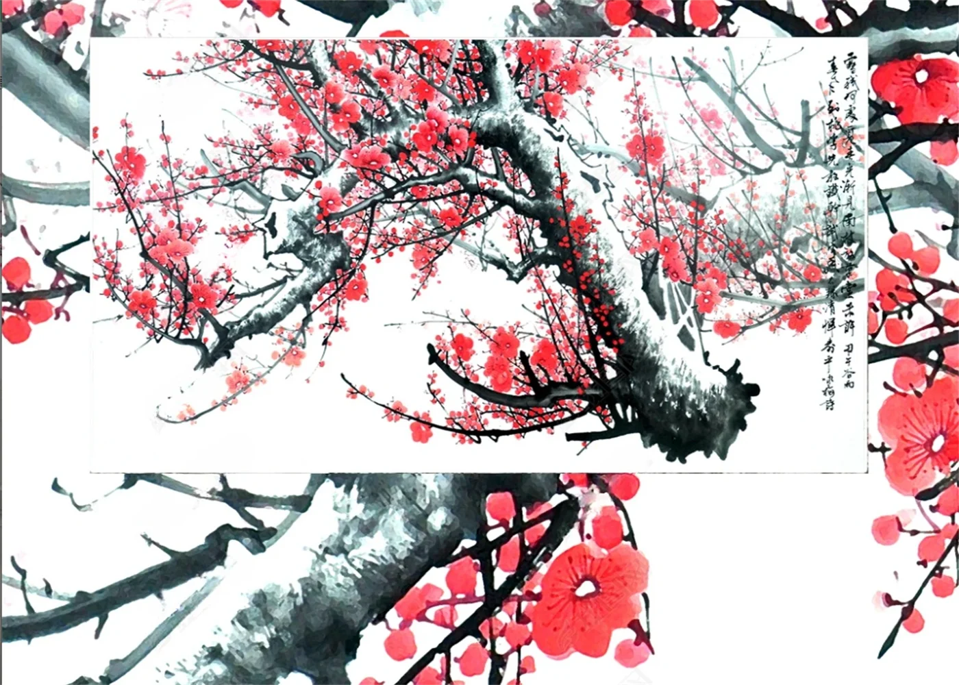 Customized Size Mural Painting Chinese Ink Painting Plum Blossom Wallpaper Home Decoration Landscape Tree Branches Flowers mural