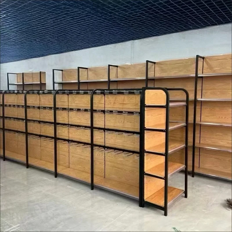 

custom. [Load-Bearing Stable] Supermarket Shelf Convenience Store Shelf Wood Grain Transfer Display Rack Four-Column Snack Rack