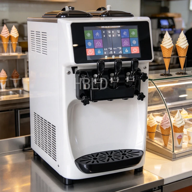 Commercial Ice Cream Freezer, 3 Flavor Soft Serve Machine, Intelligent Touch Control Frozen Yogurt Maker For Dessert Kiosk