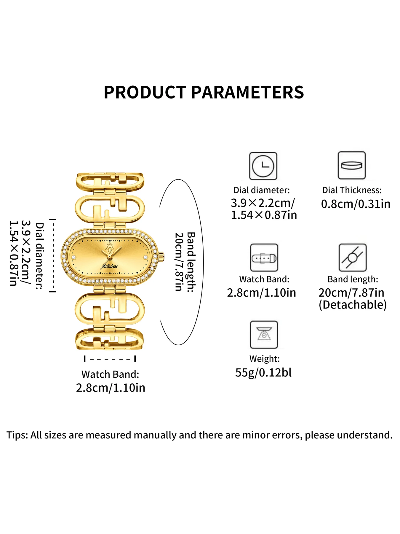 YaLaLuSi Vintage-Style Oval Diamond-Set Ladies’ Watch; Affordable Luxury Skeletonised Bracelet Quartz Ladies’ Watch Reloj