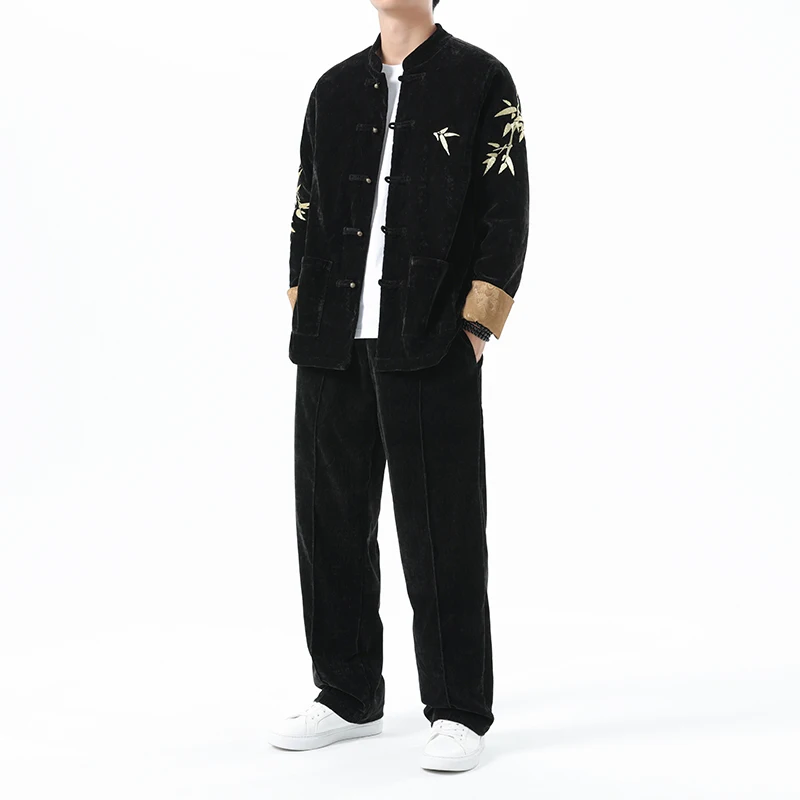 Autumn Men Clothes 2024 Mens Track Suit Set Sweatsuit Clothing for Men Chinese Style Golden Velvet Jacket +Pants Suit Sets