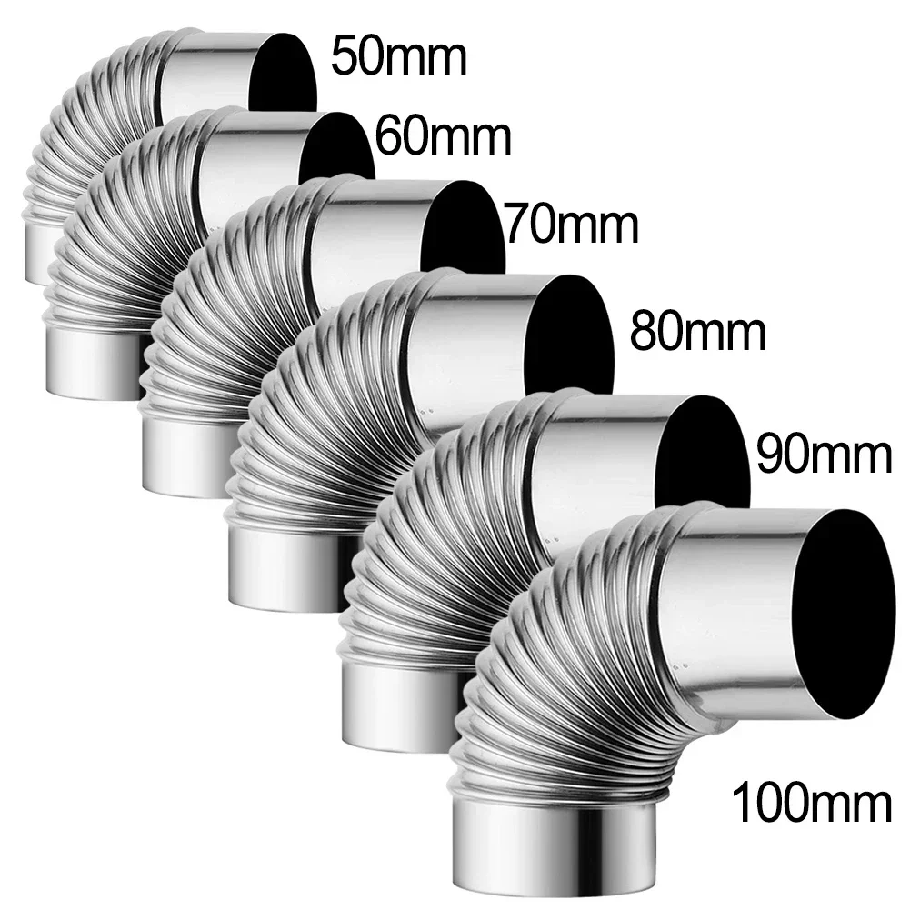 ปล่องปล่องควันสแตนเลส90องศา50-100มม. เตาปล่องไฟโค้งงอ90 ° สำหรับการตั้งแคมป์กลางแจ้งเตาไม้