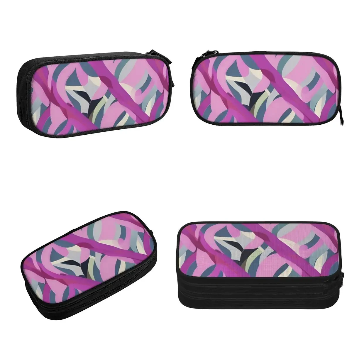 Purple, Teal And Gray Vines Pencil Cases Large Storage Pen Bags Pen Box Pencil Pouch For Boys Girls Students Stationery School