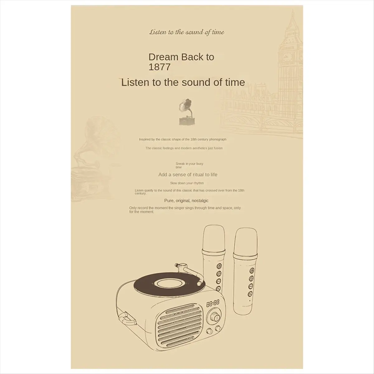 

Old Fashioned Vintage A Small Bluetooth Speakers with Clock Portable Mini Bluetooth Speakers with Wireless Microphone A