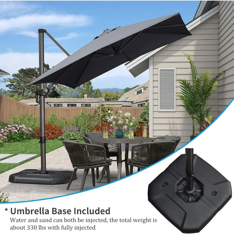 8 Feet Square Cantilever Umbrella Patio Umbrella with Base Aluminum Offset Umbrella with 360-degree Rotation for Garden