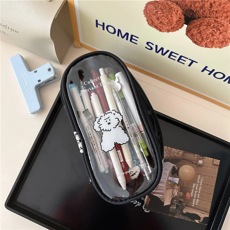 Cartoon Puppy Dog Zipper Pencil Bag Multi-function Transparent Storage Bag Large-capacity Stationery Case High-looking Pen Box