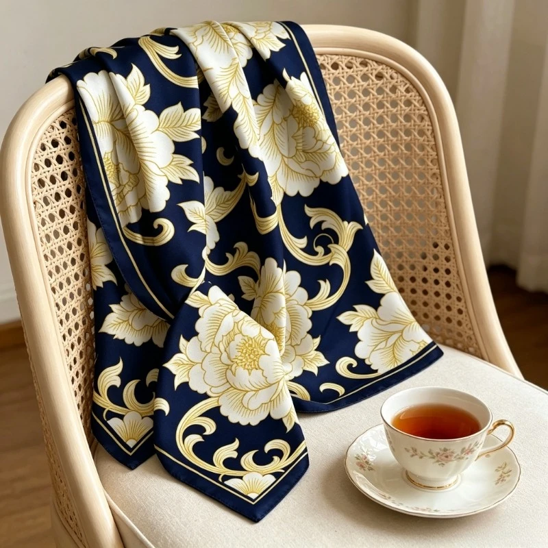 Light Luxury Texture, New Chinese Style Premium Feel Square Scarf with Peony Design, UV Protection, Double Online, Commute Wrap