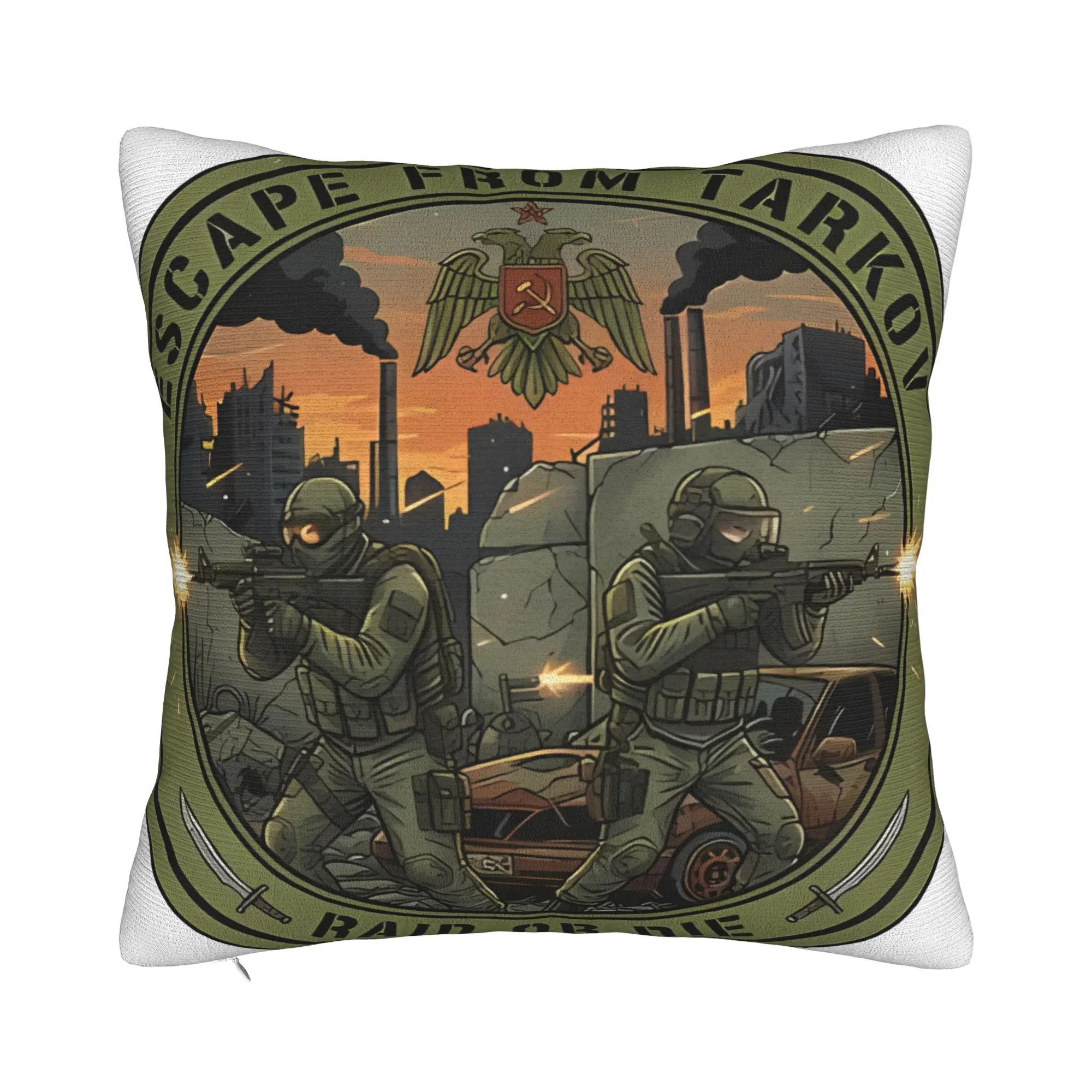 Raid Or Die Escape From Tarkov  Decorative Pillowcases for Cozy Escape From Tarkov Pillow Cover Zipper Closure