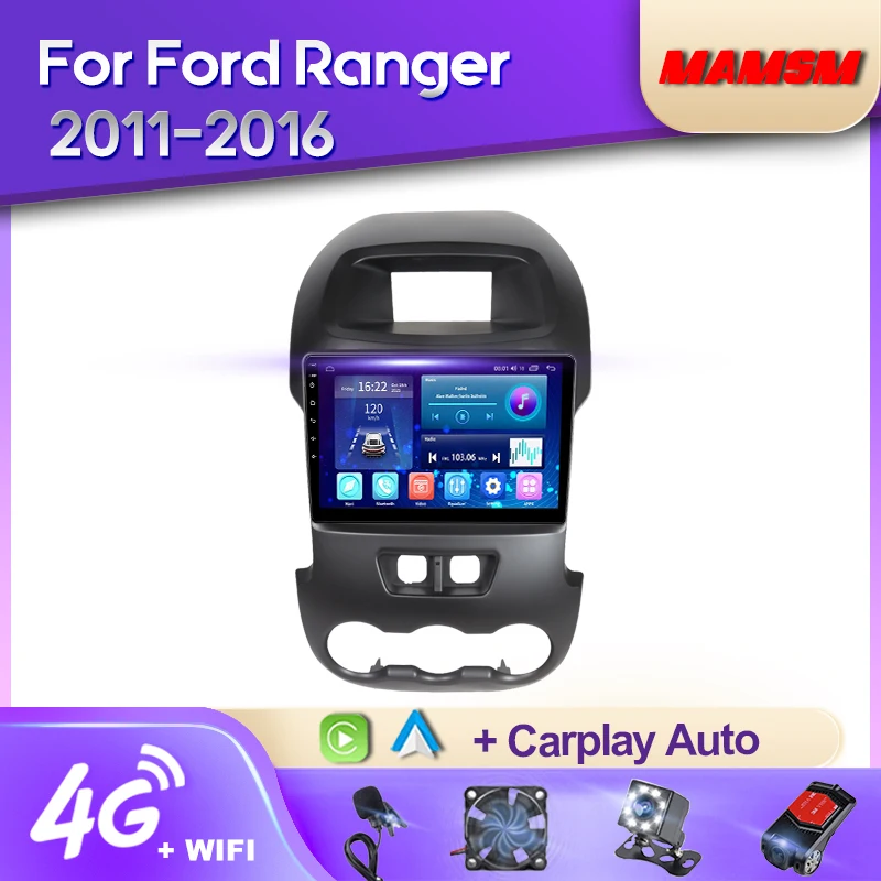 MAMSM Android 12 2K Car Radio For Ford Ranger 2011 2012-2016 Video Multimedia Bluetooth Player Navigation GPS 4G Carplay stereo